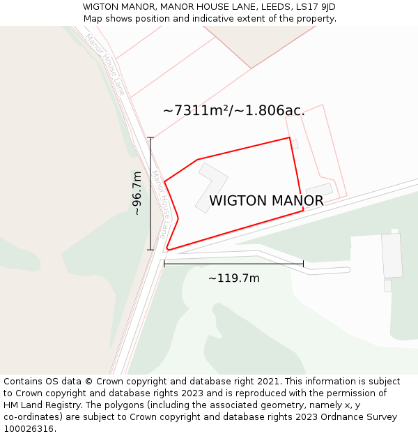 WIGTON MANOR, MANOR HOUSE LANE, LEEDS, LS17 9JD: Plot and title map