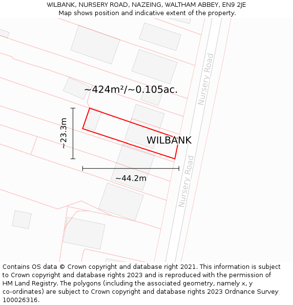 WILBANK, NURSERY ROAD, NAZEING, WALTHAM ABBEY, EN9 2JE: Plot and title map