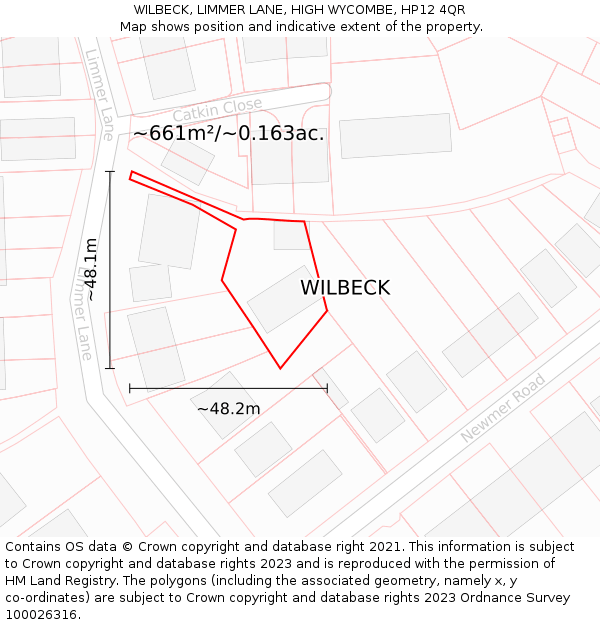 WILBECK, LIMMER LANE, HIGH WYCOMBE, HP12 4QR: Plot and title map