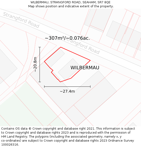 WILBERMAU, STRANGFORD ROAD, SEAHAM, SR7 8QE: Plot and title map