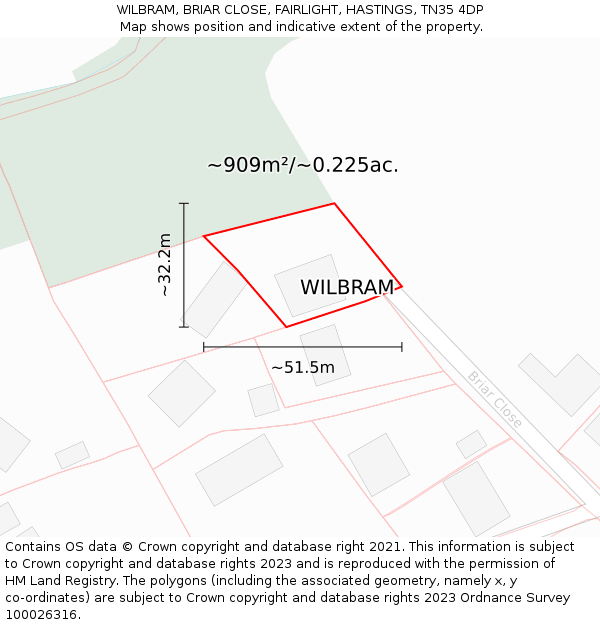 WILBRAM, BRIAR CLOSE, FAIRLIGHT, HASTINGS, TN35 4DP: Plot and title map