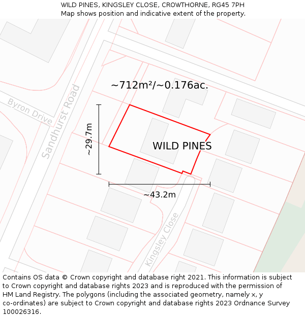 WILD PINES, KINGSLEY CLOSE, CROWTHORNE, RG45 7PH: Plot and title map