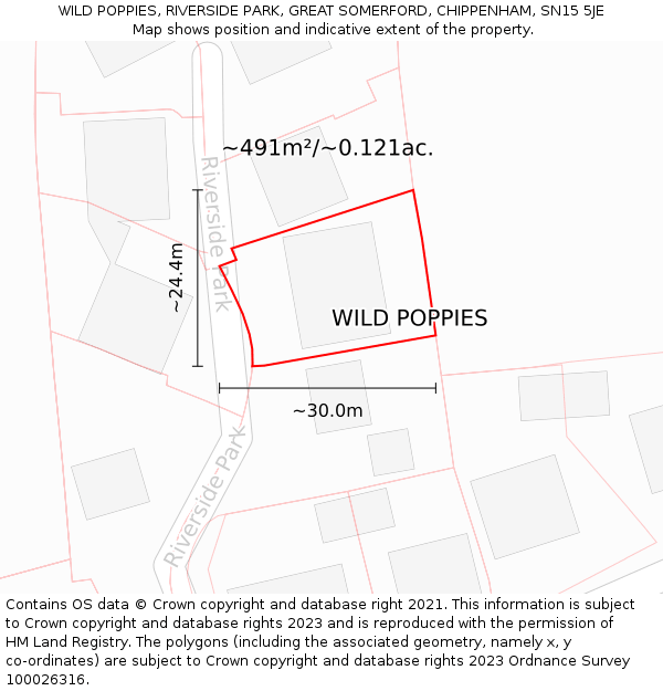 WILD POPPIES, RIVERSIDE PARK, GREAT SOMERFORD, CHIPPENHAM, SN15 5JE: Plot and title map