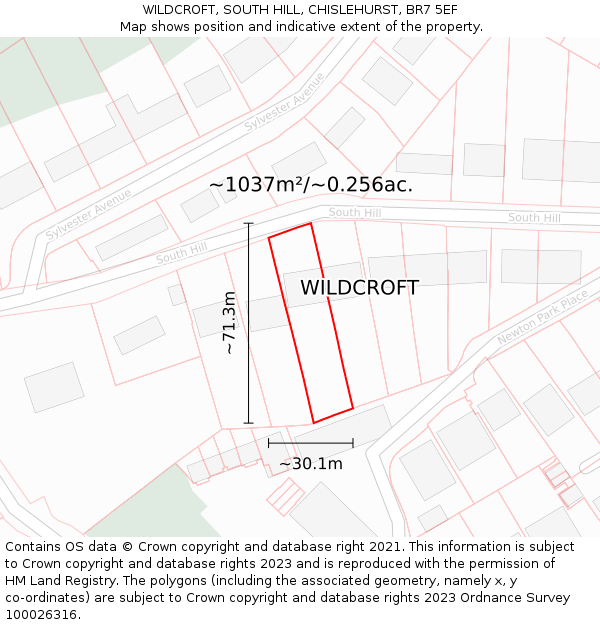 WILDCROFT, SOUTH HILL, CHISLEHURST, BR7 5EF: Plot and title map