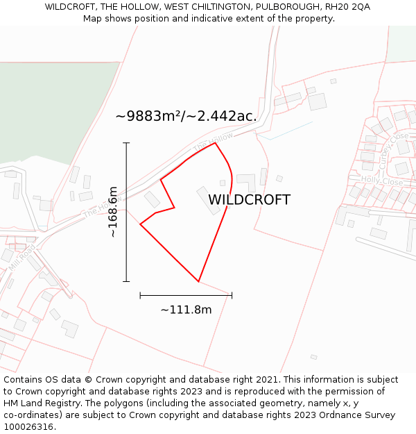 WILDCROFT, THE HOLLOW, WEST CHILTINGTON, PULBOROUGH, RH20 2QA: Plot and title map