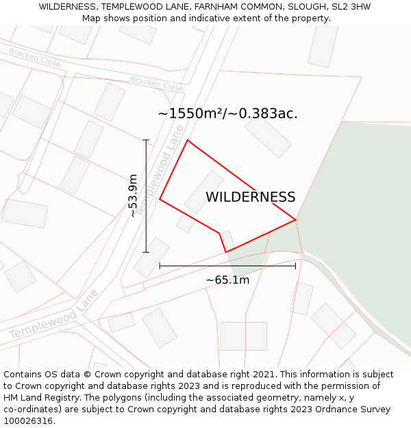 WILDERNESS, TEMPLEWOOD LANE, FARNHAM COMMON, SLOUGH, SL2 3HW: Plot and title map