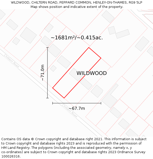 WILDWOOD, CHILTERN ROAD, PEPPARD COMMON, HENLEY-ON-THAMES, RG9 5LP: Plot and title map