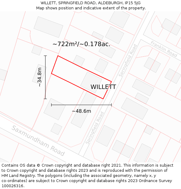 WILLETT, SPRINGFIELD ROAD, ALDEBURGH, IP15 5JG: Plot and title map