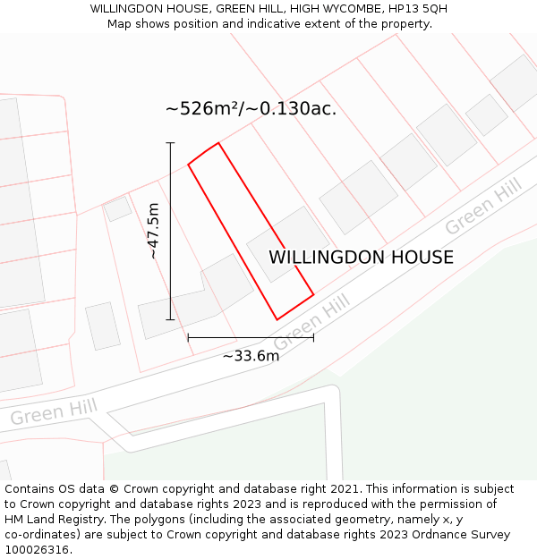 WILLINGDON HOUSE, GREEN HILL, HIGH WYCOMBE, HP13 5QH: Plot and title map