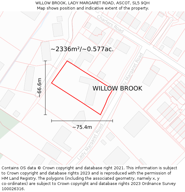 WILLOW BROOK, LADY MARGARET ROAD, ASCOT, SL5 9QH: Plot and title map