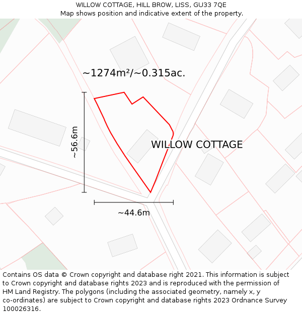 WILLOW COTTAGE, HILL BROW, LISS, GU33 7QE: Plot and title map