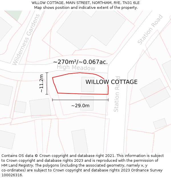 WILLOW COTTAGE, MAIN STREET, NORTHIAM, RYE, TN31 6LE: Plot and title map