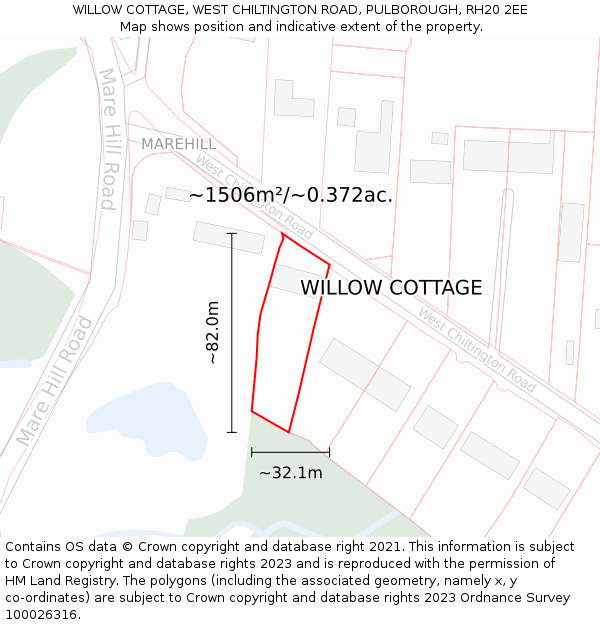 WILLOW COTTAGE, WEST CHILTINGTON ROAD, PULBOROUGH, RH20 2EE: Plot and title map