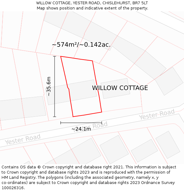 WILLOW COTTAGE, YESTER ROAD, CHISLEHURST, BR7 5LT: Plot and title map