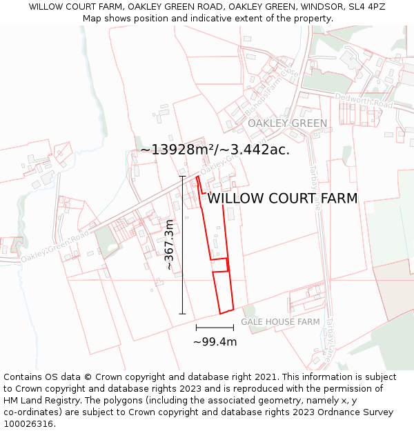 WILLOW COURT FARM, OAKLEY GREEN ROAD, OAKLEY GREEN, WINDSOR, SL4 4PZ: Plot and title map