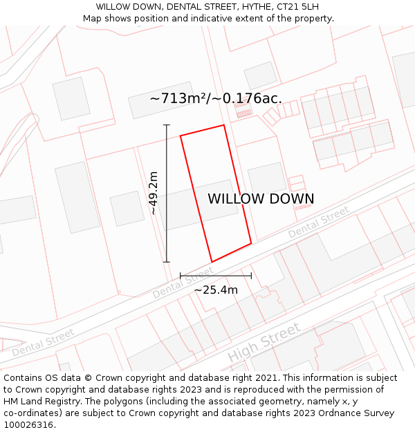 WILLOW DOWN, DENTAL STREET, HYTHE, CT21 5LH: Plot and title map