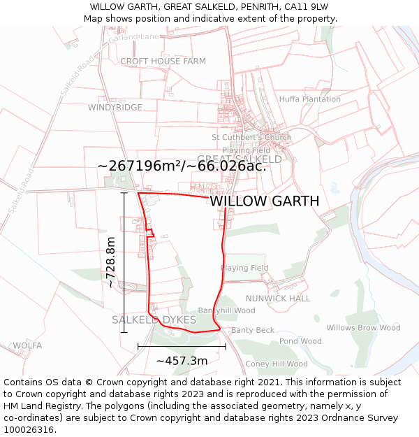 WILLOW GARTH, GREAT SALKELD, PENRITH, CA11 9LW: Plot and title map