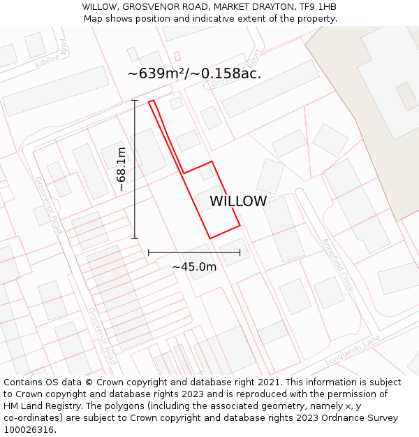 WILLOW, GROSVENOR ROAD, MARKET DRAYTON, TF9 1HB: Plot and title map