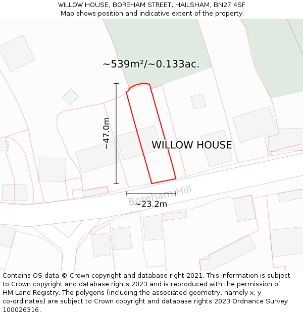 WILLOW HOUSE, BOREHAM STREET, HAILSHAM, BN27 4SF: Plot and title map