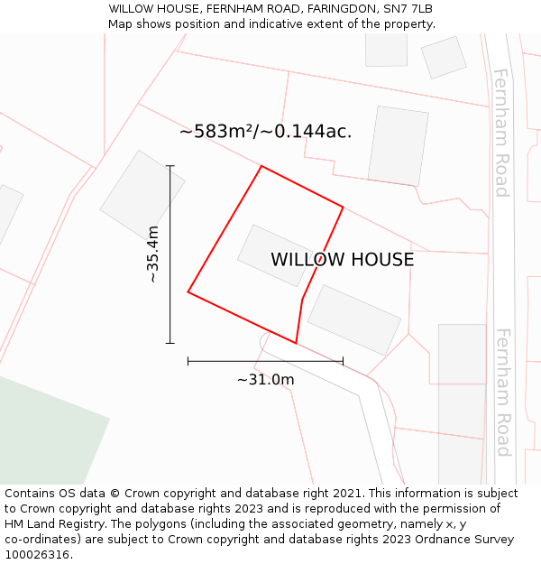WILLOW HOUSE, FERNHAM ROAD, FARINGDON, SN7 7LB: Plot and title map