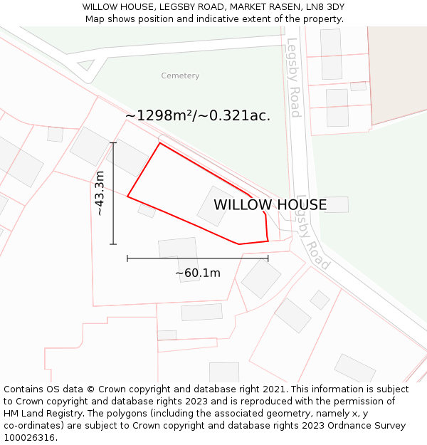 WILLOW HOUSE, LEGSBY ROAD, MARKET RASEN, LN8 3DY: Plot and title map