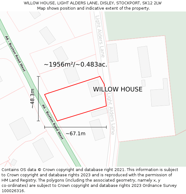 WILLOW HOUSE, LIGHT ALDERS LANE, DISLEY, STOCKPORT, SK12 2LW: Plot and title map
