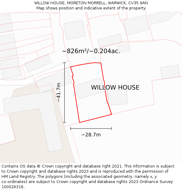 WILLOW HOUSE, MORETON MORRELL, WARWICK, CV35 9AN: Plot and title map