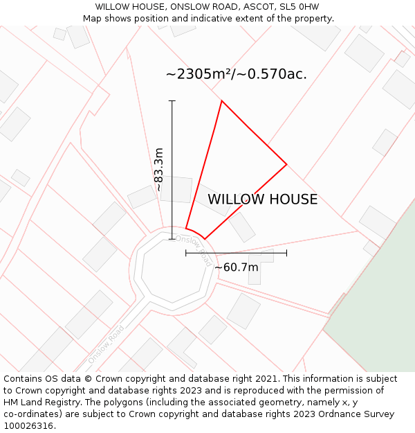 WILLOW HOUSE, ONSLOW ROAD, ASCOT, SL5 0HW: Plot and title map