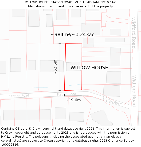 WILLOW HOUSE, STATION ROAD, MUCH HADHAM, SG10 6AX: Plot and title map