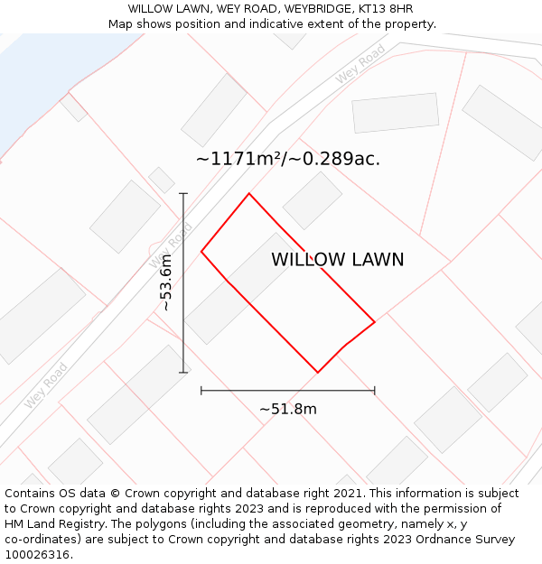 WILLOW LAWN, WEY ROAD, WEYBRIDGE, KT13 8HR: Plot and title map