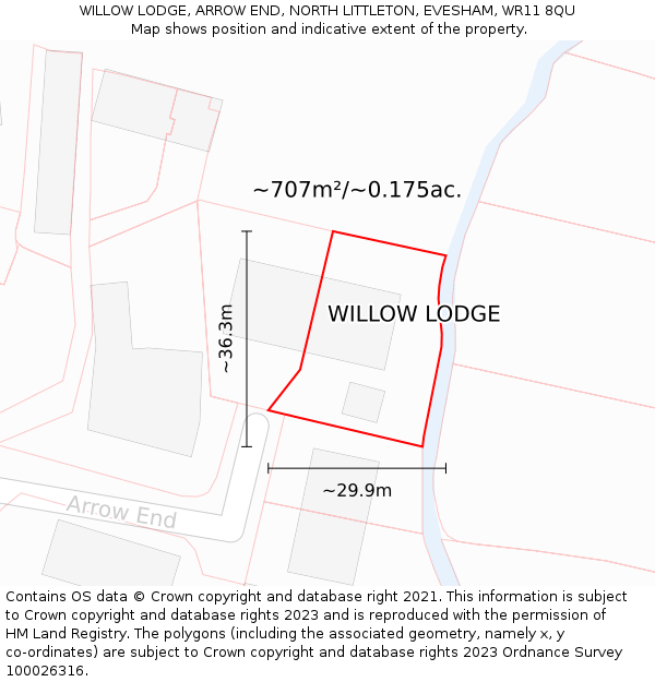 WILLOW LODGE, ARROW END, NORTH LITTLETON, EVESHAM, WR11 8QU: Plot and title map