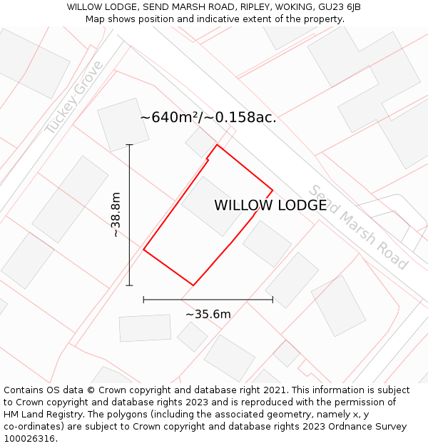 WILLOW LODGE, SEND MARSH ROAD, RIPLEY, WOKING, GU23 6JB: Plot and title map