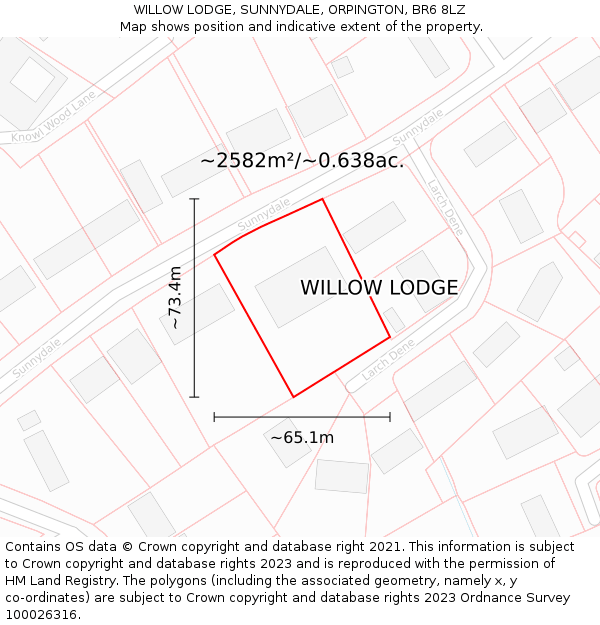 WILLOW LODGE, SUNNYDALE, ORPINGTON, BR6 8LZ: Plot and title map
