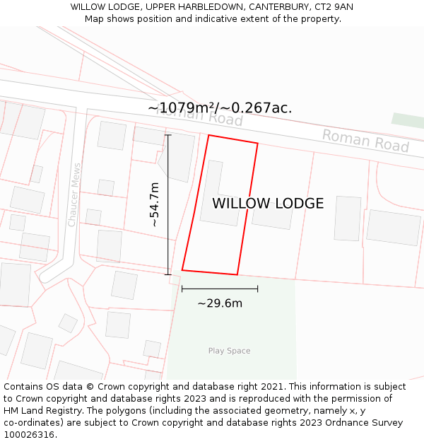 WILLOW LODGE, UPPER HARBLEDOWN, CANTERBURY, CT2 9AN: Plot and title map