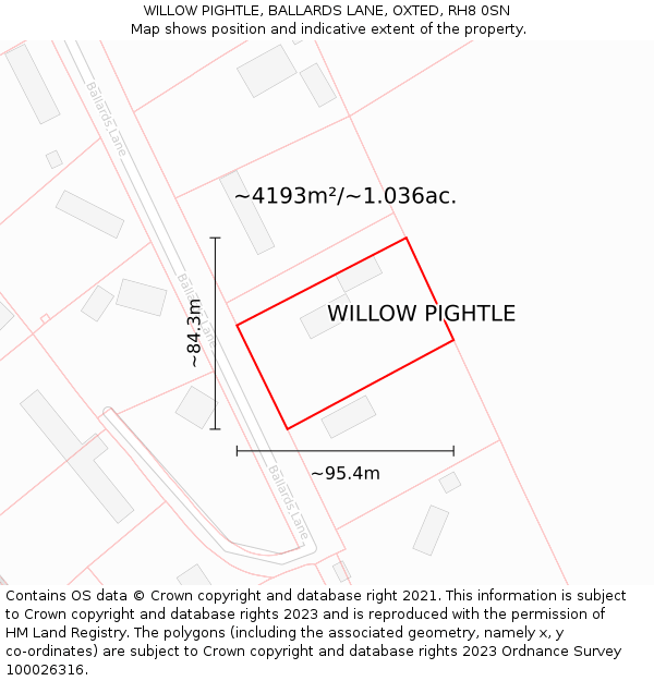 WILLOW PIGHTLE, BALLARDS LANE, OXTED, RH8 0SN: Plot and title map