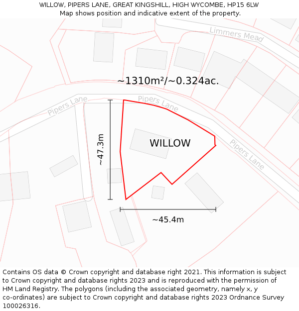 WILLOW, PIPERS LANE, GREAT KINGSHILL, HIGH WYCOMBE, HP15 6LW: Plot and title map