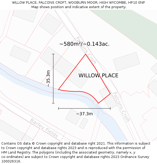 WILLOW PLACE, FALCONS CROFT, WOOBURN MOOR, HIGH WYCOMBE, HP10 0NP: Plot and title map