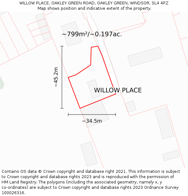 WILLOW PLACE, OAKLEY GREEN ROAD, OAKLEY GREEN, WINDSOR, SL4 4PZ: Plot and title map
