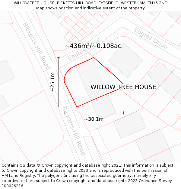 WILLOW TREE HOUSE, RICKETTS HILL ROAD, TATSFIELD, WESTERHAM, TN16 2NG: Plot and title map