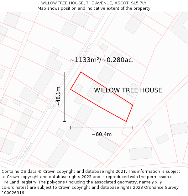 WILLOW TREE HOUSE, THE AVENUE, ASCOT, SL5 7LY: Plot and title map