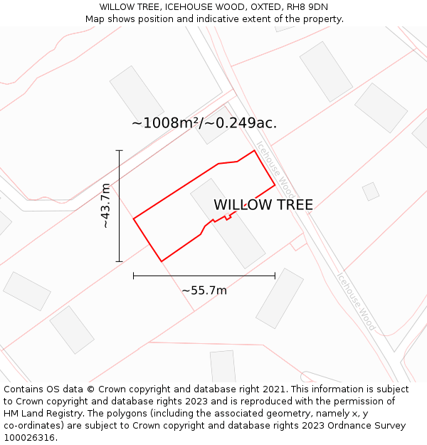 WILLOW TREE, ICEHOUSE WOOD, OXTED, RH8 9DN: Plot and title map