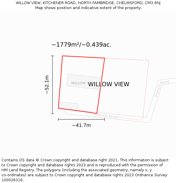 WILLOW VIEW, KITCHENER ROAD, NORTH FAMBRIDGE, CHELMSFORD, CM3 6NJ: Plot and title map