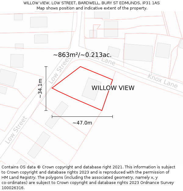 WILLOW VIEW, LOW STREET, BARDWELL, BURY ST EDMUNDS, IP31 1AS: Plot and title map