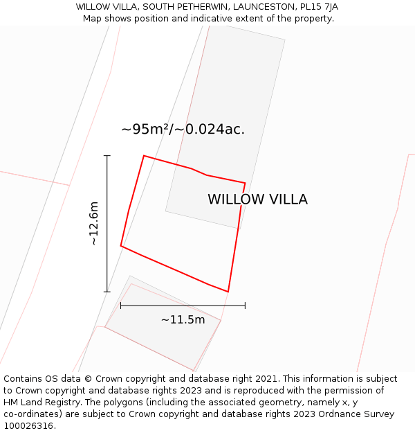 WILLOW VILLA, SOUTH PETHERWIN, LAUNCESTON, PL15 7JA: Plot and title map