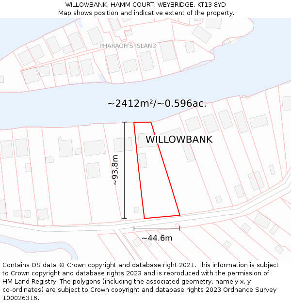 WILLOWBANK, HAMM COURT, WEYBRIDGE, KT13 8YD: Plot and title map