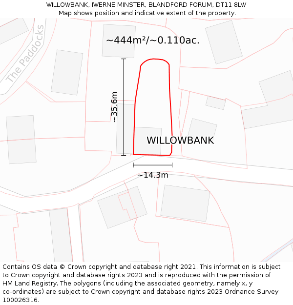 WILLOWBANK, IWERNE MINSTER, BLANDFORD FORUM, DT11 8LW: Plot and title map