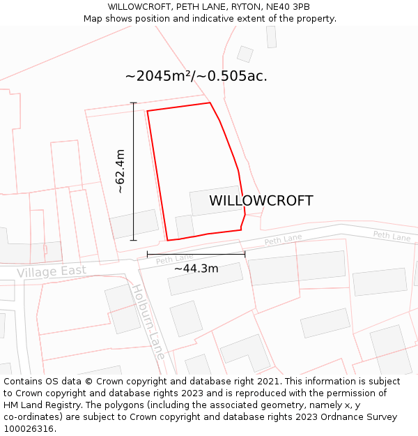 WILLOWCROFT, PETH LANE, RYTON, NE40 3PB: Plot and title map