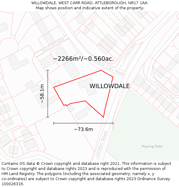 WILLOWDALE, WEST CARR ROAD, ATTLEBOROUGH, NR17 1AA: Plot and title map