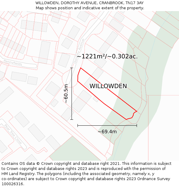 WILLOWDEN, DOROTHY AVENUE, CRANBROOK, TN17 3AY: Plot and title map