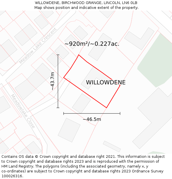 WILLOWDENE, BIRCHWOOD GRANGE, LINCOLN, LN6 0LB: Plot and title map